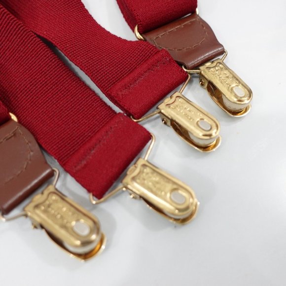 Suspender Mens Red Clip On X Back Adjustable Stretch Burgundy Wine WEST GERMANY - Picture 5 of 10